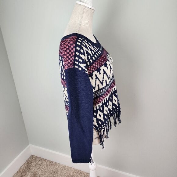 FLYING TOMATO WOMEN'S SOUTH WEST FRINGED BLUE AND CORAL SWEATER SIZE SMALL - Picture 4 of 8